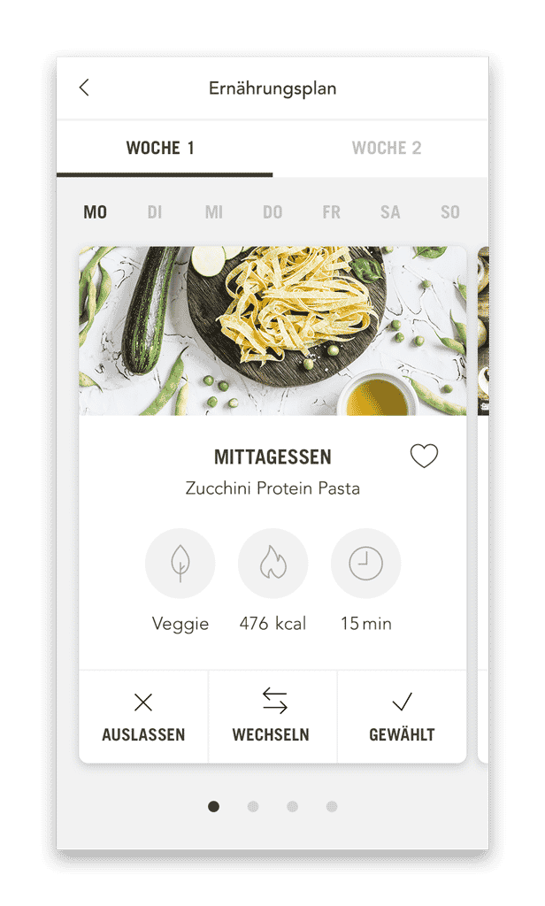KAMROC Ernährungsplan Plan mit Mahlzeiten (Smartphone Ansicht Beispiel Tag)