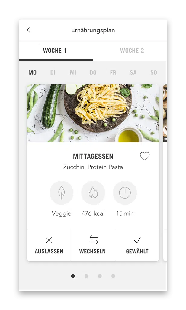 KAMROC Ernährungsplan Plan mit Mahlzeiten (Smartphone Ansicht Beispiel Tag)